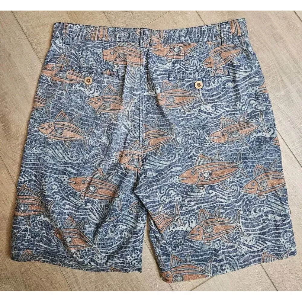 Reyn Spooner‎ Mens A'u I Nalu Shorts Fish Waves Reverse Print Size 34
